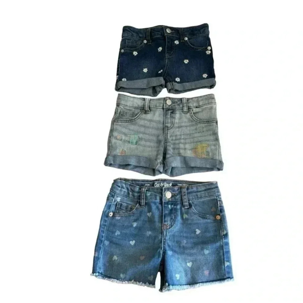 Cat & Jack Super Stretch Soft Denim Girls Short Jeans Bundle Pants SZ XS #1954